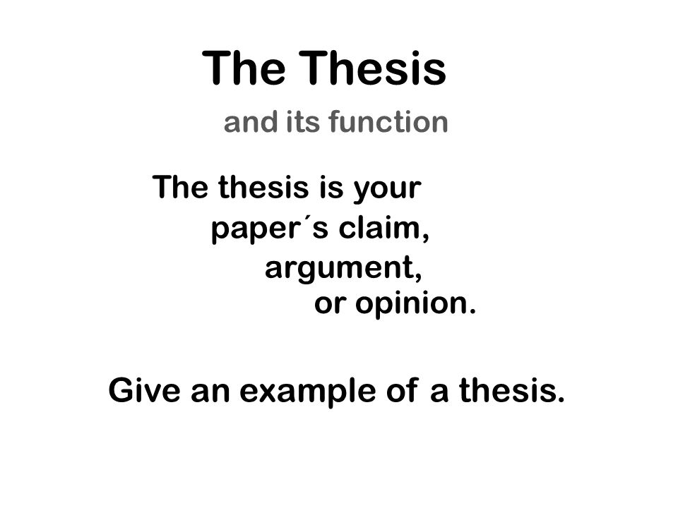 The Thesis and its function The thesis is your argument, or opinion.