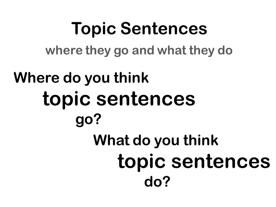 Topic Sentences where they go and what they do Where do you think topic sentences go.
