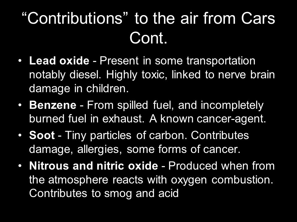 Contributions to the air from Cars Cont.