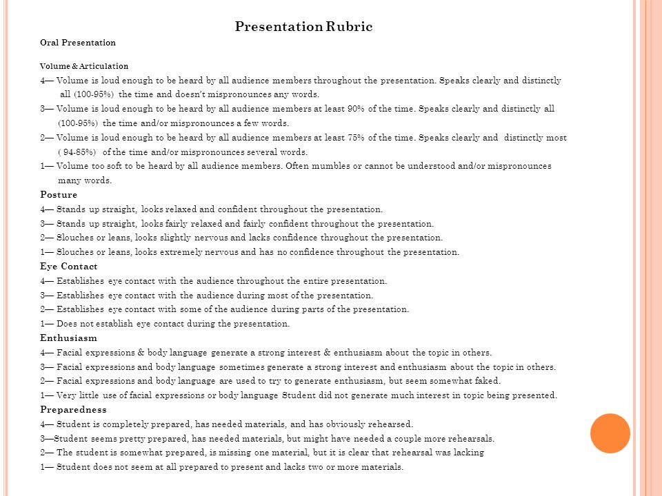 R UBRICS I reviewed several Rubrics and found one that covered the presentation skills I wanted the students to practice.
