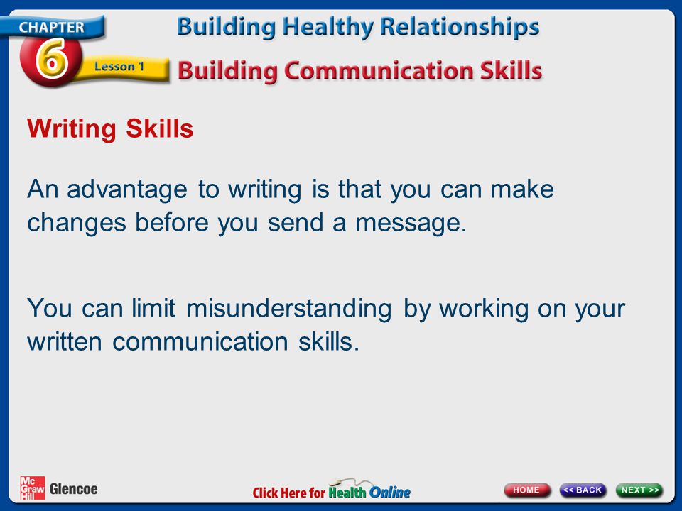 Writing Skills An advantage to writing is that you can make changes before you send a message.