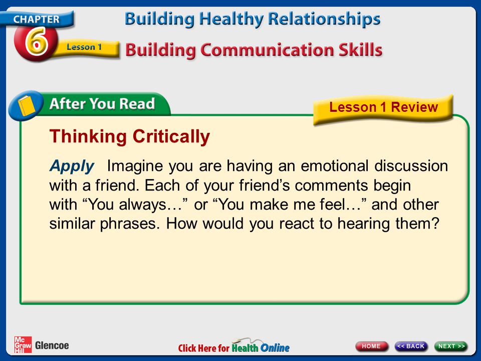 Thinking Critically Apply Imagine you are having an emotional discussion with a friend.
