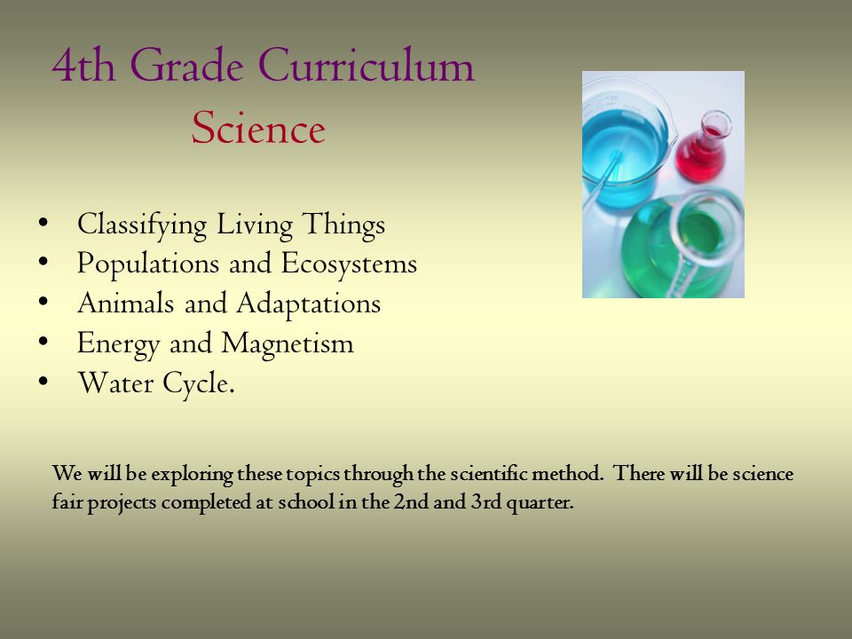 4th Grade Curriculum Science Classifying Living Things Populations and Ecosystems Animals and Adaptations Energy and Magnetism Water Cycle.