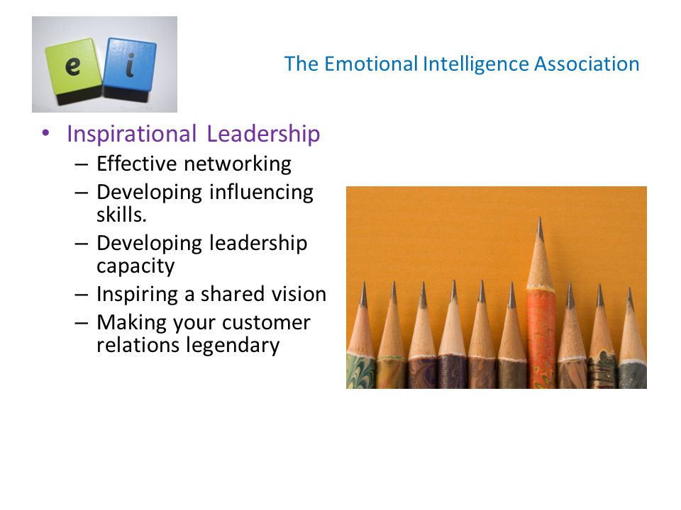 The Emotional Intelligence Association Inspirational Leadership – Effective networking – Developing influencing skills.