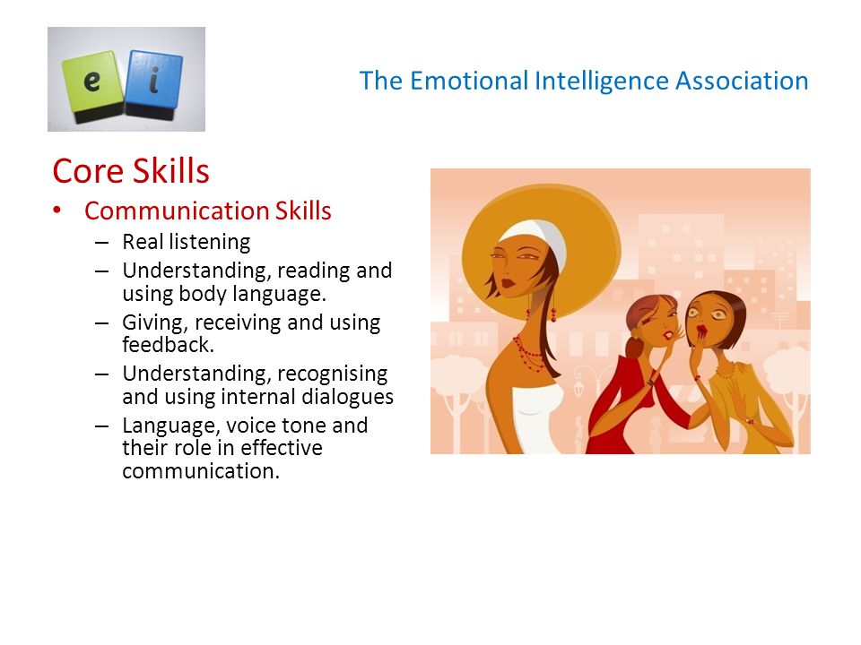 The Emotional Intelligence Association Core Skills Communication Skills – Real listening – Understanding, reading and using body language.