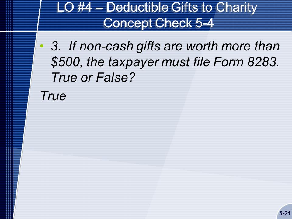 5-21 LO #4 – Deductible Gifts to Charity Concept Check