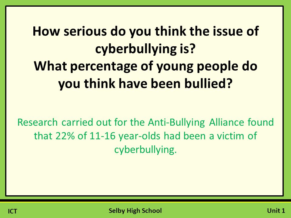 ICT Unit 1Selby High School How serious do you think the issue of cyberbullying is.