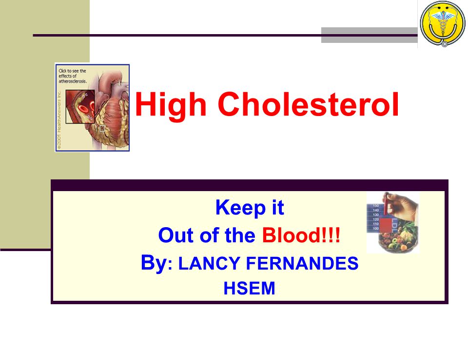 High Cholesterol Keep it Out of the Blood!!! By : LANCY FERNANDES HSEM