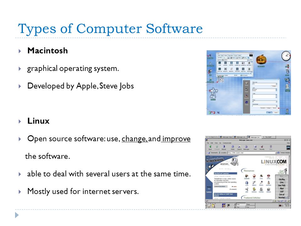 Types of Computer Software  Macintosh  graphical operating system.