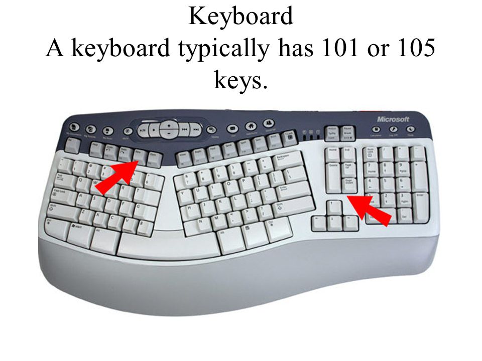 Keyboard A keyboard typically has 101 or 105 keys.