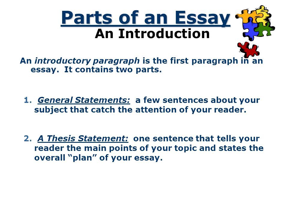 organizing an academic essay introduction conclusion body paragraphs parts of an essay an introduction an introductory paragraph is the first paragraph in an essay