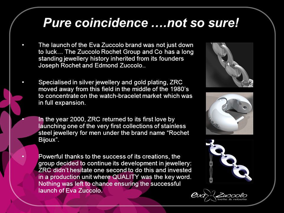 The Zuccolo Rochet Group and Co Presents. Pure coincidence ….not so sure!  The launch of the Eva Zuccolo brand was not just down to luck… The Zuccolo.  - ppt download