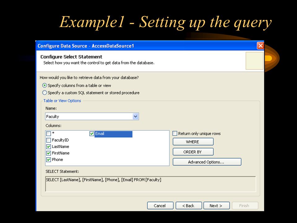 Example1 - Setting up the query