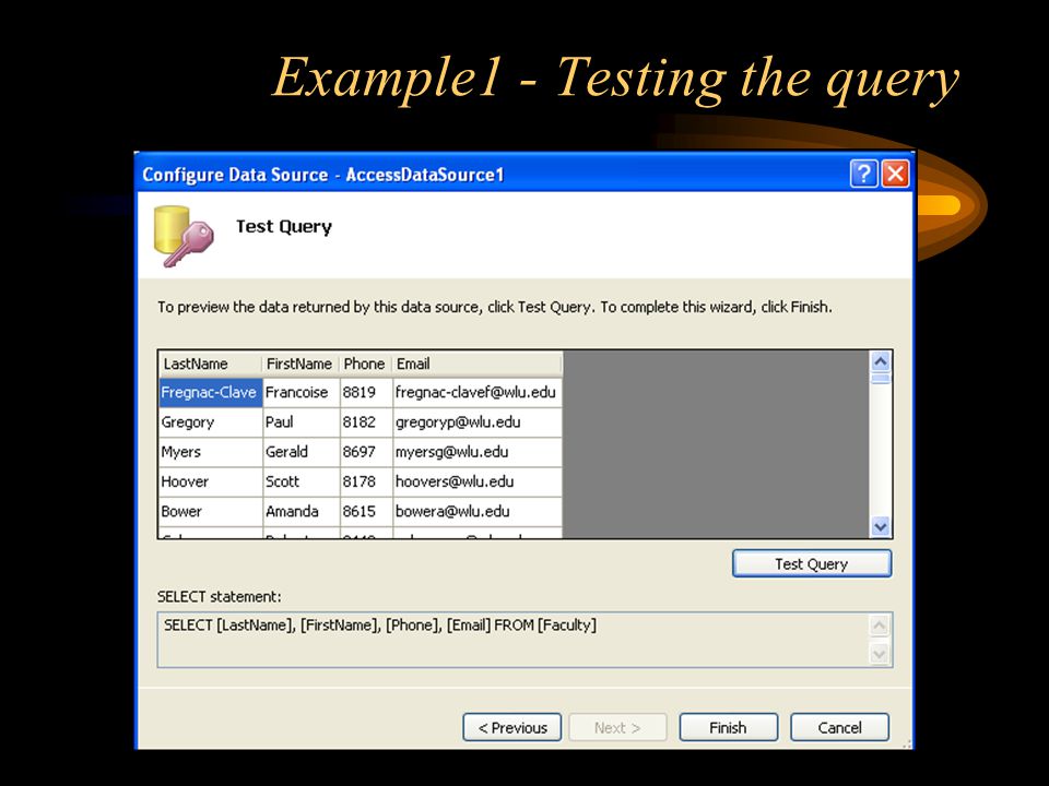 Example1 - Testing the query