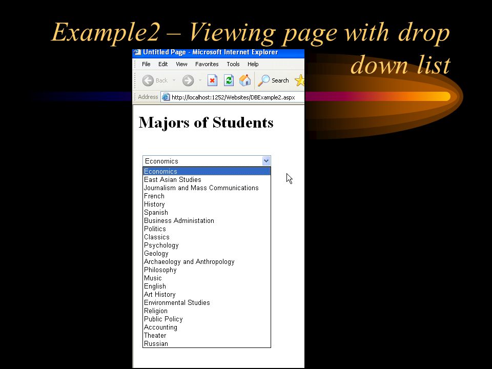 Example2 – Viewing page with drop down list