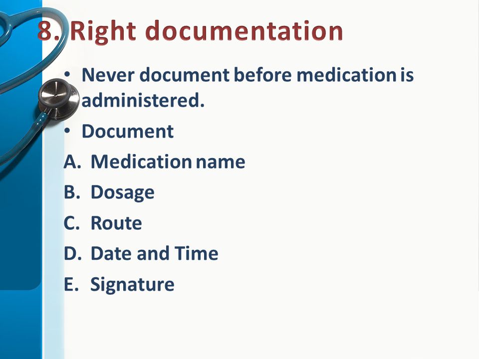 Never document before medication is administered.