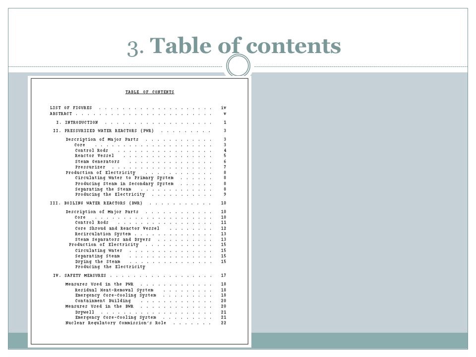 3. Table of contents