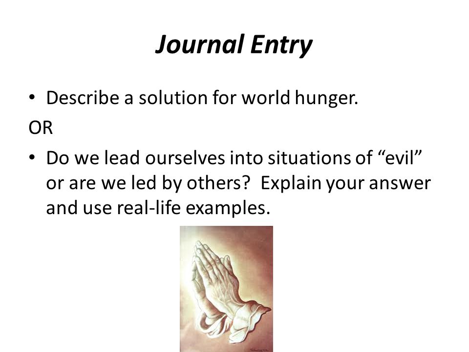 Journal Entry Describe a solution for world hunger.