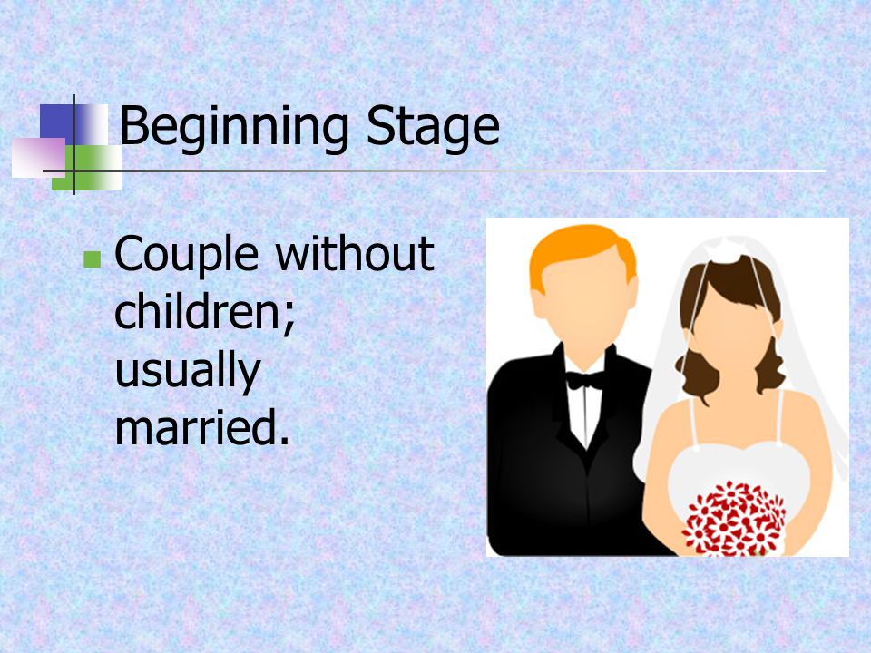 Beginning Stage Couple without children; usually married.