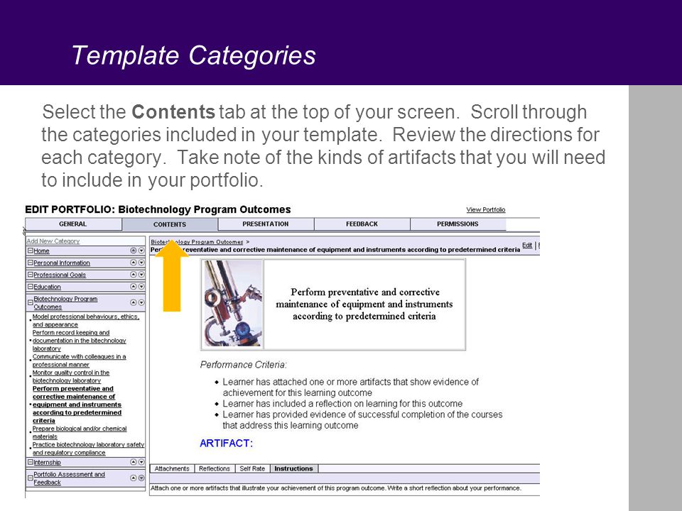 Template Categories Select the Contents tab at the top of your screen.