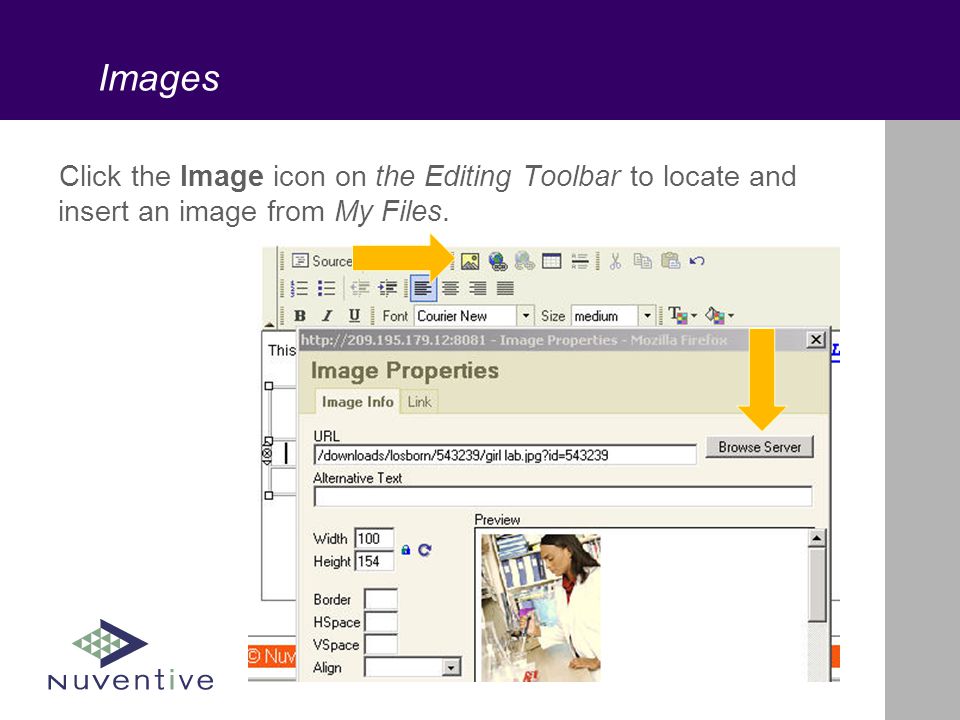 Images Click the Image icon on the Editing Toolbar to locate and insert an image from My Files.