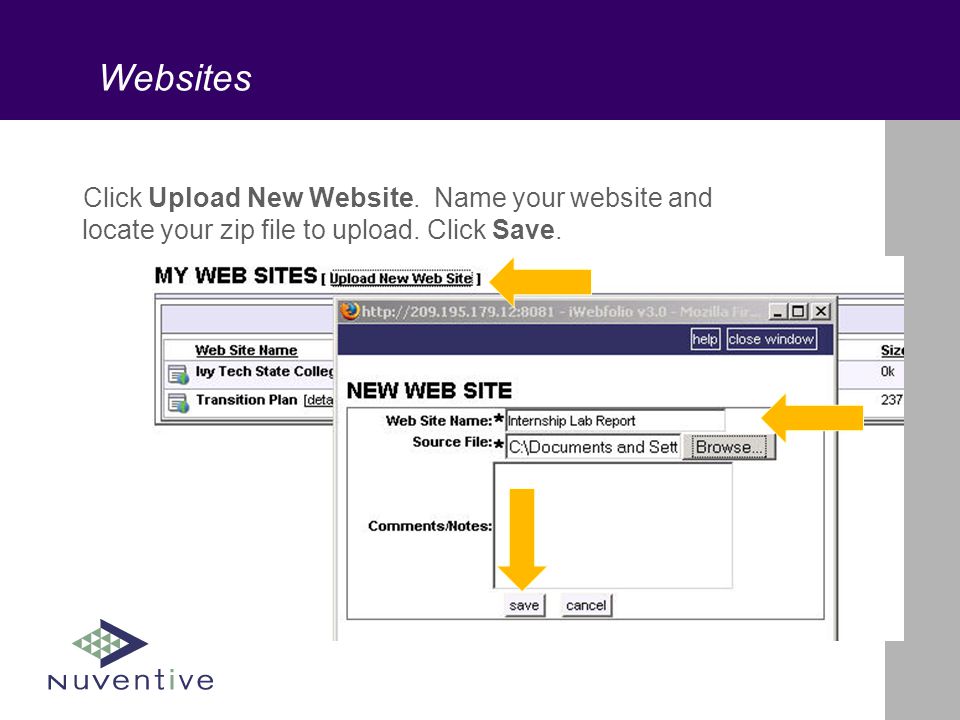 Websites Click Upload New Website. Name your website and locate your zip file to upload.