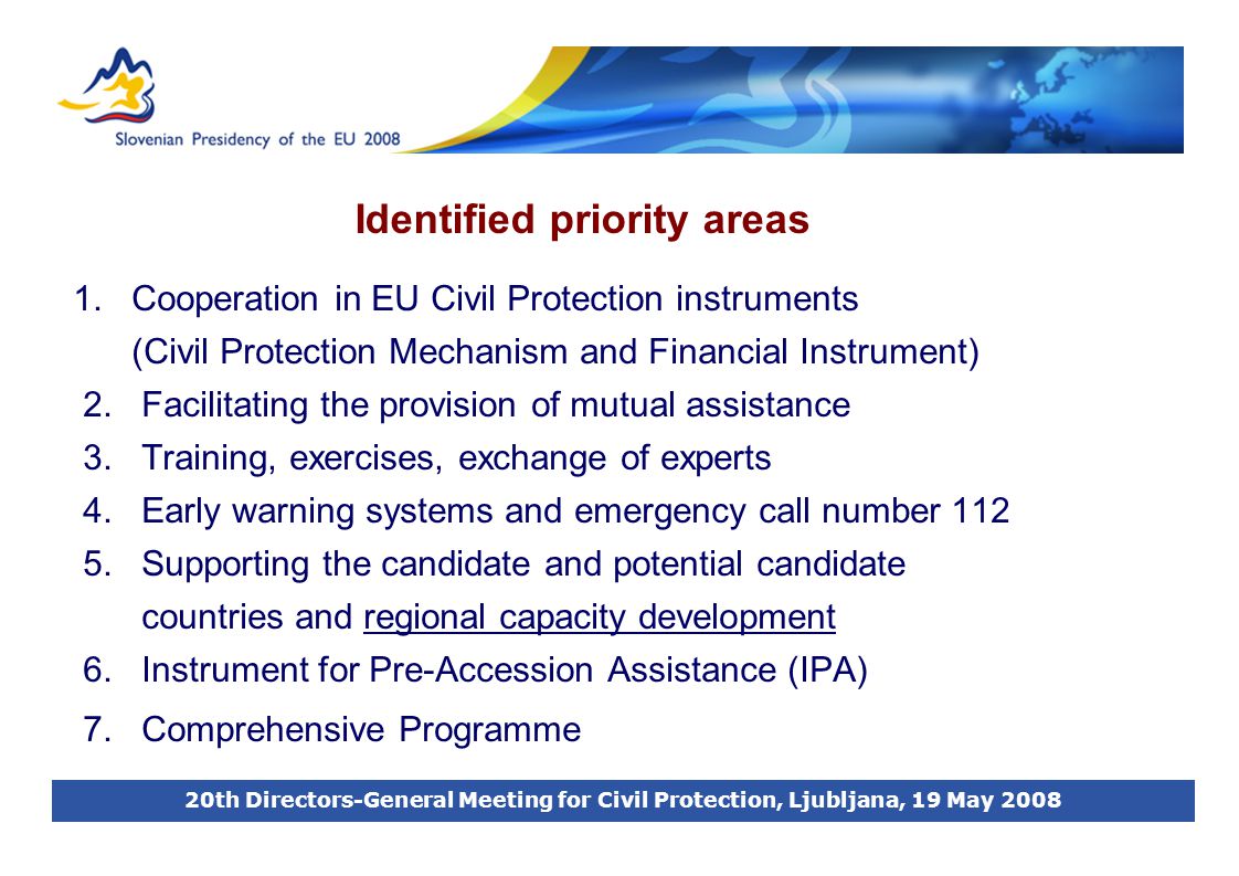 20th Directors-General Meeting for Civil Protection, Ljubljana, 19 May
