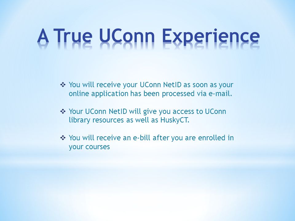  You will receive your UConn NetID as soon as your online application has been processed via  .
