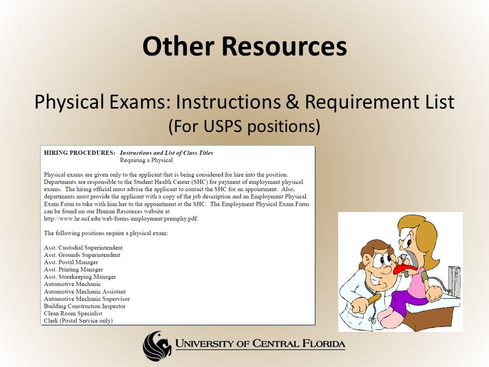 Other Resources Physical Exams: Instructions & Requirement List (For USPS positions)