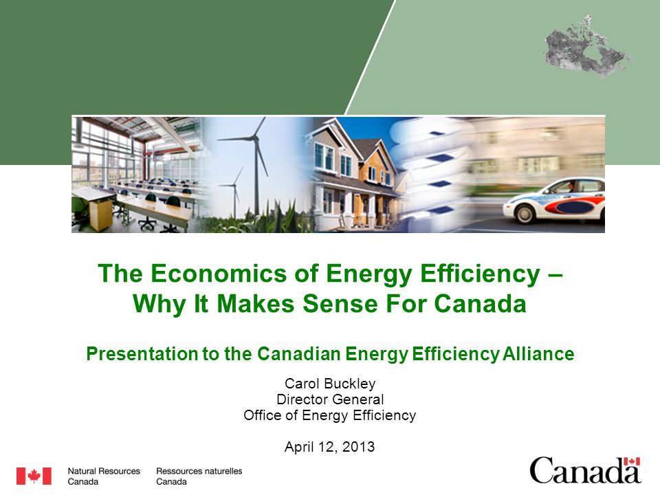 The Economics of Energy Efficiency – Why It Makes Sense For Canada Carol Buckley Director General Office of Energy Efficiency April 12, 2013 Presentation to the Canadian Energy Efficiency Alliance