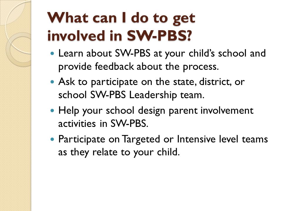 What can I do to get involved in SW-PBS.