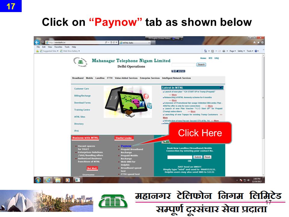 Click on Paynow tab as shown below Click Here 17