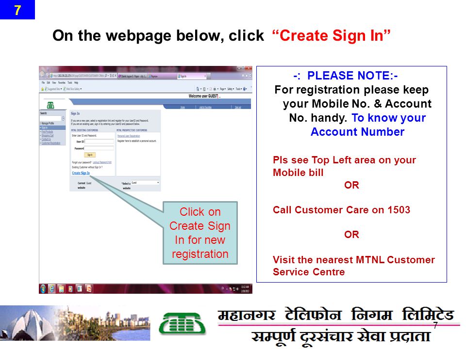On the webpage below, click Create Sign In Click on Create Sign In for new registration -: PLEASE NOTE:- For registration please keep your Mobile No.