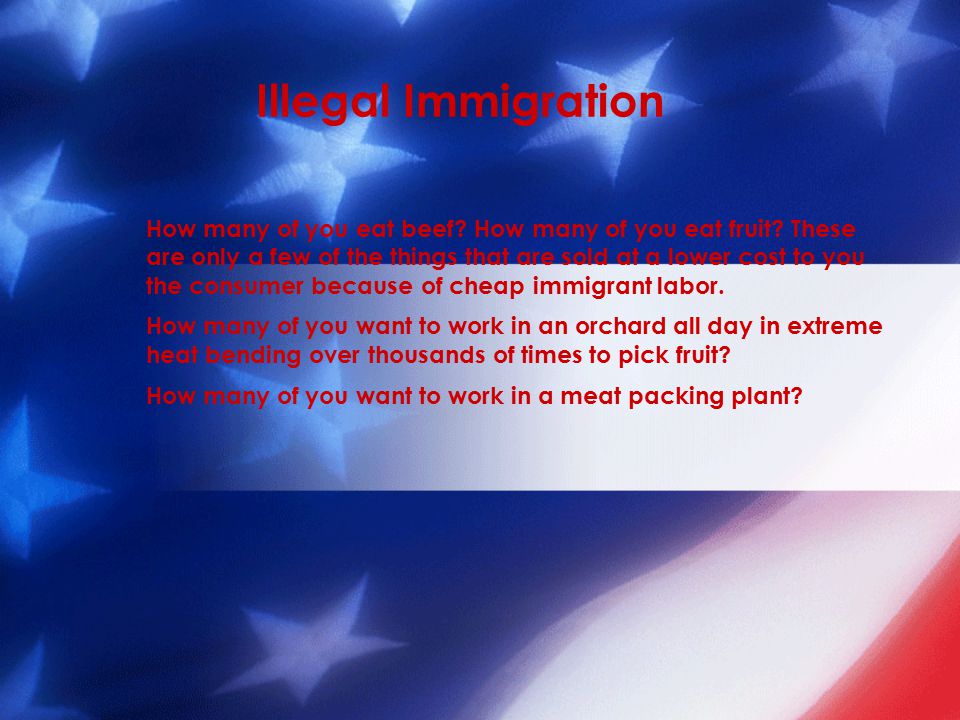 Illegal Immigration How many of you eat beef. How many of you eat fruit.