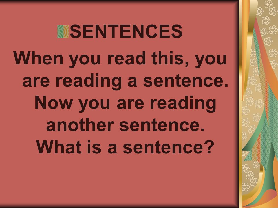 SENTENCES When you read this, you are reading a sentence.