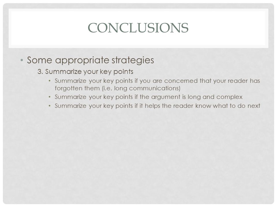 CONCLUSIONS Some appropriate strategies 3.