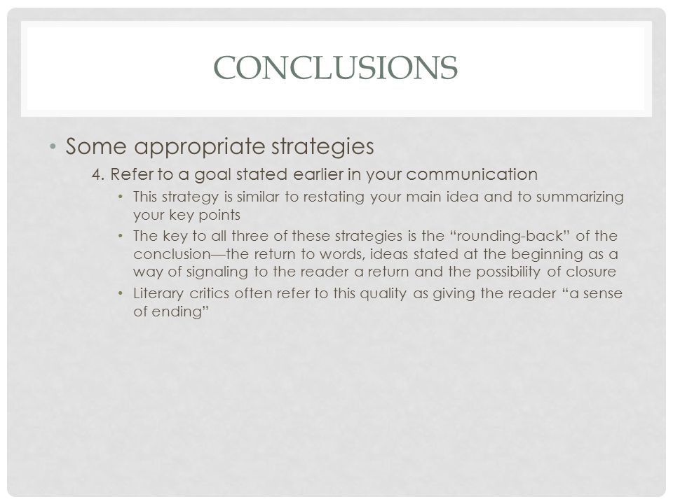 CONCLUSIONS Some appropriate strategies 4.