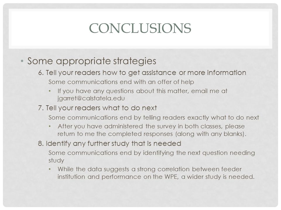 CONCLUSIONS Some appropriate strategies 6.