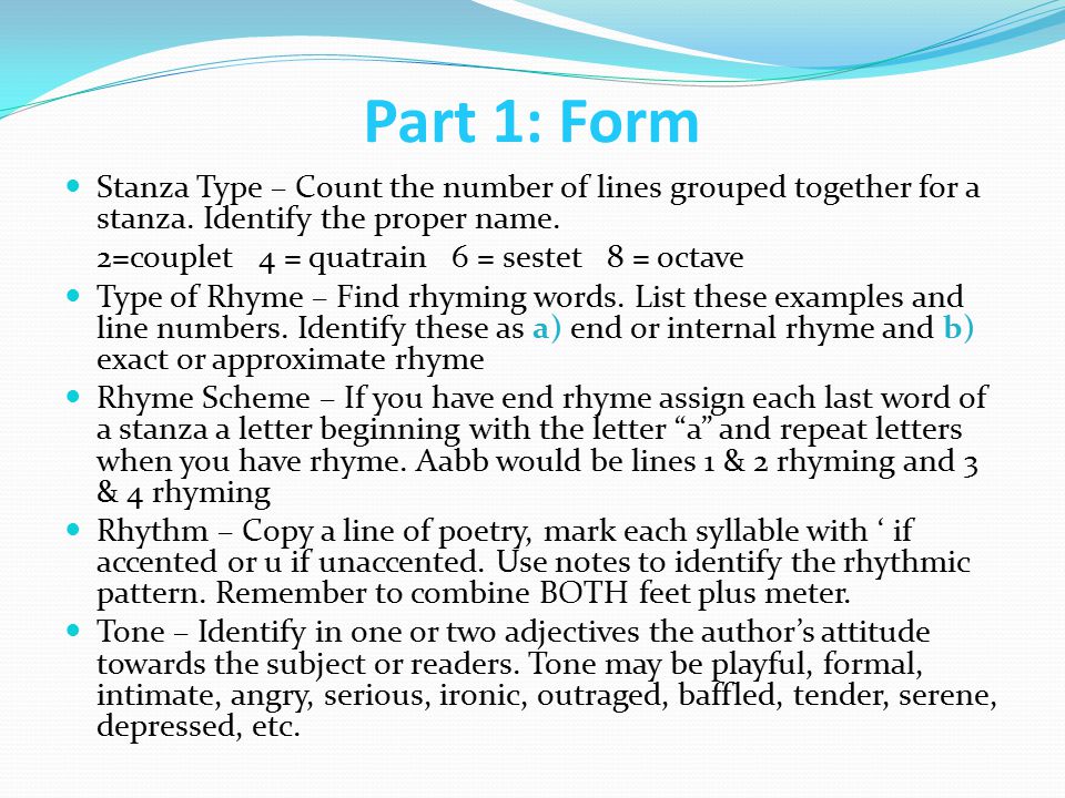 Part 1: Form Stanza Type – Count the number of lines grouped together for a stanza.