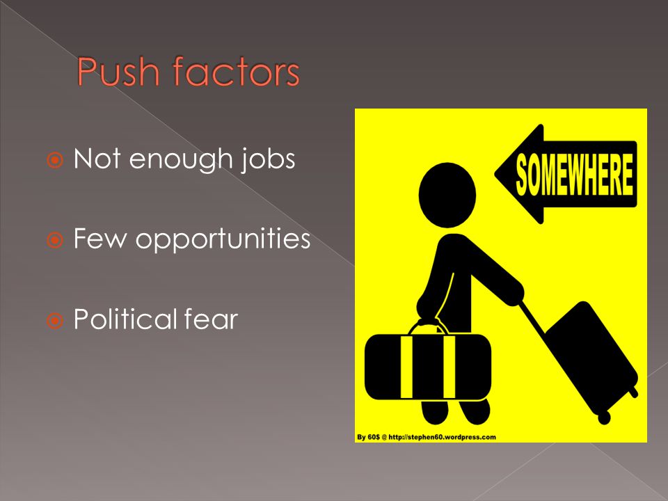  Not enough jobs  Few opportunities  Political fear