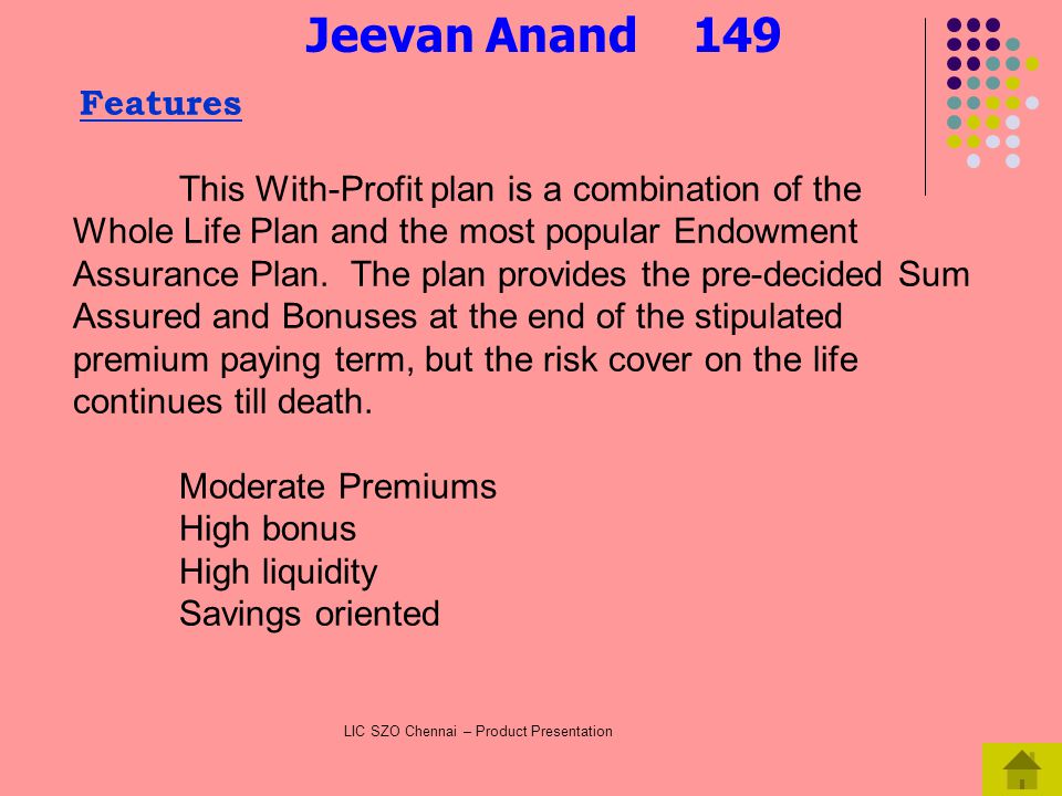 Jeevan Anand 149 Policy Details Chart