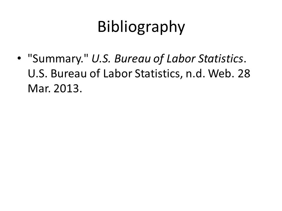 Bibliography Summary. U.S. Bureau of Labor Statistics.