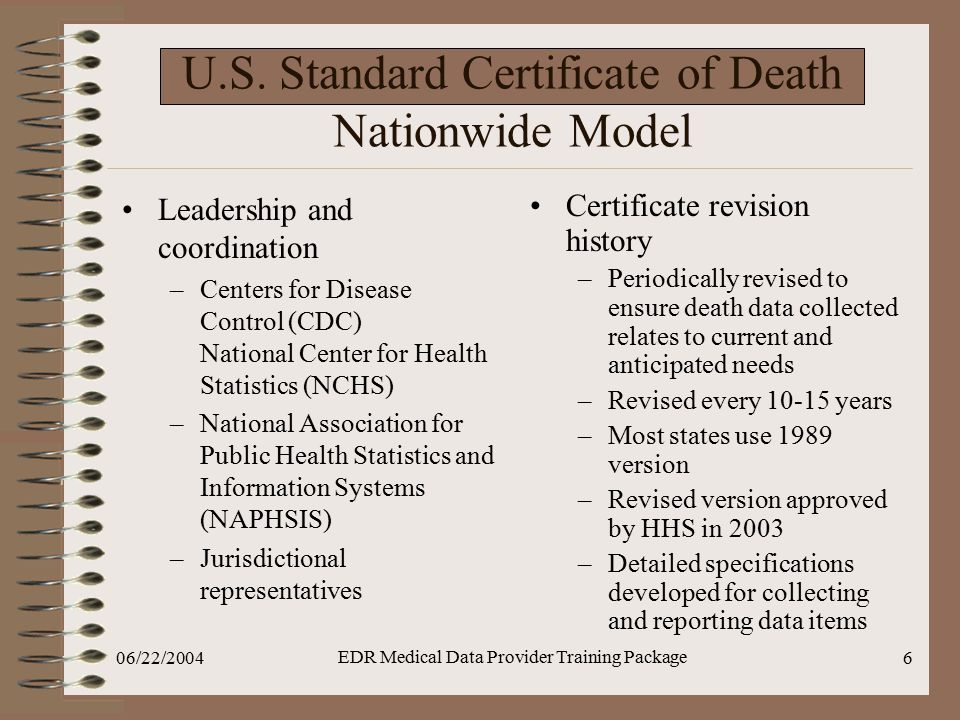 06/22/2004 EDR Medical Data Provider Training Package 6 U.S.