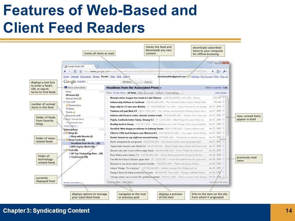Features of Web-Based and Client Feed Readers Chapter 3: Syndicating Content14