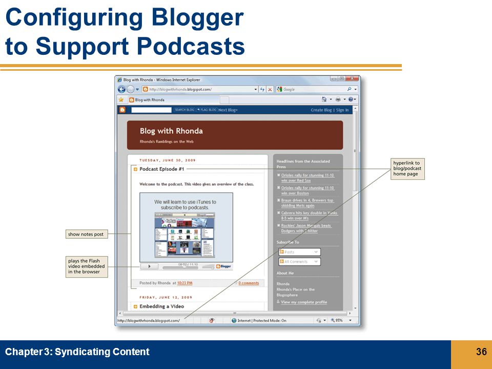 Configuring Blogger to Support Podcasts Chapter 3: Syndicating Content36