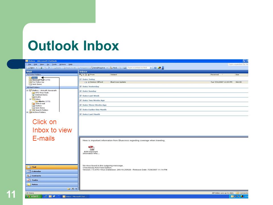 11 Outlook Inbox Click on Inbox to view  s