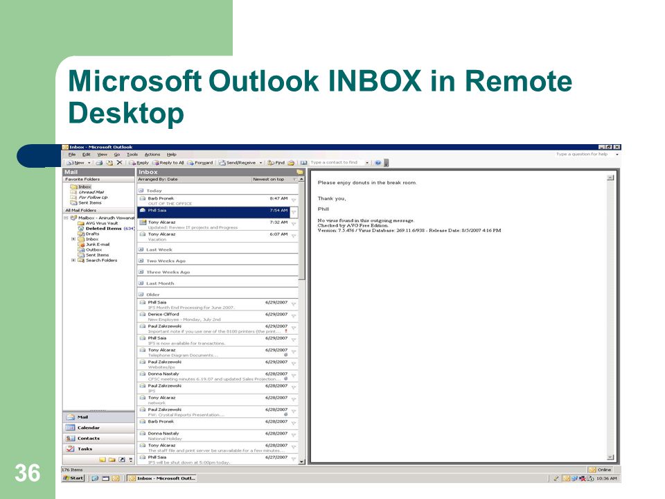 36 Microsoft Outlook INBOX in Remote Desktop