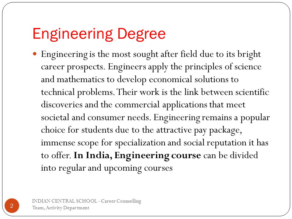 Engineering Degree Engineering is the most sought after field due to its bright career prospects.