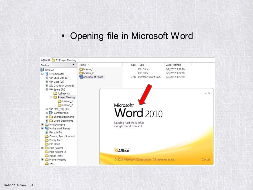 Opening file in Microsoft Word Creating a New File