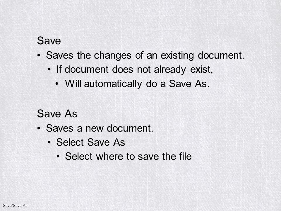 Save Saves the changes of an existing document.